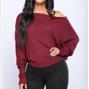 Off the shoulder burgundy top